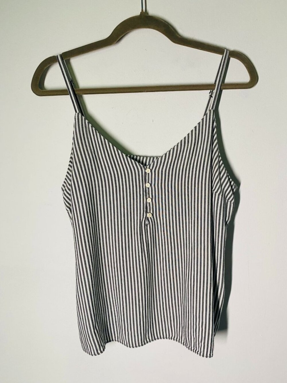 Old Navy Black & White Striped Button-Front Tank Top Adjustable Straps Women